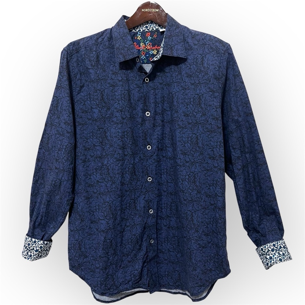 Robert Graham Men’s buttondown Shirt, Navy blue and black, size L